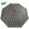 3 fold flower pattern manual open cheap cost black pongee umbrella